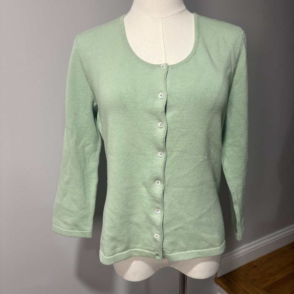Jones New York Sport Green Cardigan Sweater Sz L Button Down Cotton Blend Preppy